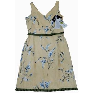 K Studio ~Woman Size 12~Yellow/Green Sleeveless Belted Unlinef Dress Cotton NWT.